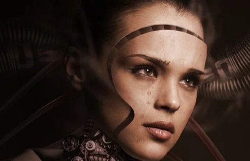 robotic woman with tears