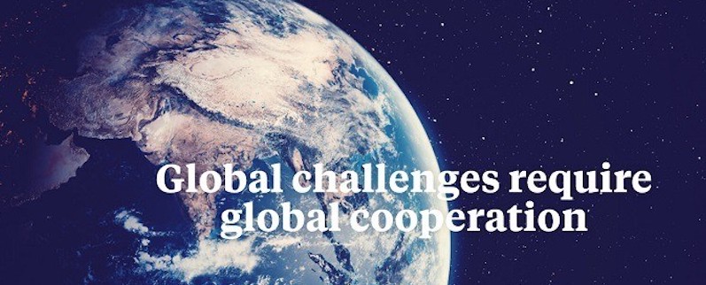 GlobalChallengesFoundation Earth from space with words Global challenges require global cooperation